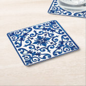 イタリアンスタイル地中海の，モザイク，青， スクエアペーパーコースター (アングル)