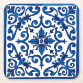 イタリアンスタイル地中海の，モザイク，青， スクエアペーパーコースター (正面)