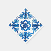 イタリアンスタイル地中海の，モザイク，青， スタンダードカクテルナプキン (角)