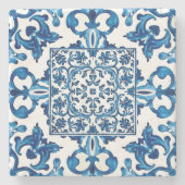 イタリアンスタイル地中海の，モザイク，青， ストーンコースター (正面)