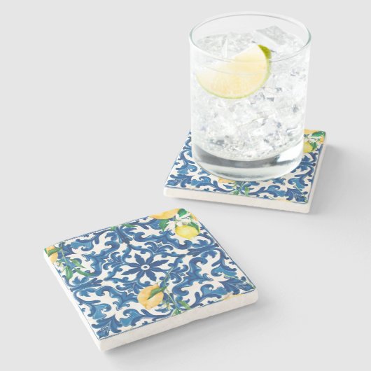 イタリアンスタイル地中海の，モザイク，青， ストーンコースター (横)