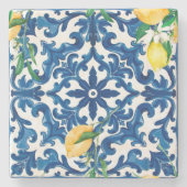 イタリアンスタイル地中海の，モザイク，青， ストーンコースター (正面)