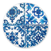 イタリアンスタイル地中海の，モザイク，青， セラミックノブ (正面)