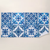 イタリアンスタイル地中海の，モザイク，青， ビーチタオル (正面)