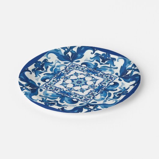 イタリアンスタイル地中海の，モザイク，青， ペーパープレート (アングル)