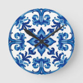 イタリアンスタイル地中海の，モザイク，青， ラウンド壁時計 (正面)