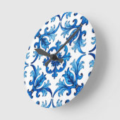 イタリアンスタイル地中海の，モザイク，青， ラウンド壁時計 (傾斜)