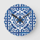 イタリアンスタイル地中海の，モザイク，青， ラウンド壁時計 (正面)