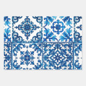 イタリアンスタイル地中海の，モザイク，青， ラッピングペーパーシート (正面)