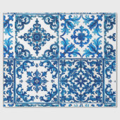 イタリアンスタイル地中海の，モザイク，青， ラッピングペーパー (フラット)