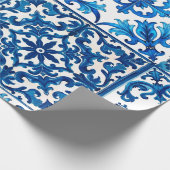 イタリアンスタイル地中海の，モザイク，青， ラッピングペーパー (角)