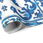 イタリアンスタイル地中海の，モザイク，青， ラッピングペーパー (ロールコーナー)