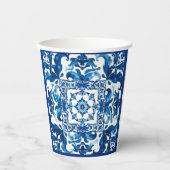 イタリアンスタイル地中海の，モザイク，青， 紙コップ (正面)