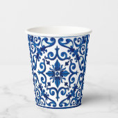 イタリアンスタイル地中海の，モザイク，青， 紙コップ (正面)