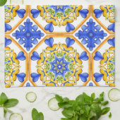 イタリアンスタイル，タイル，マジョリカオールオーバープリント キッチンタオル (折り畳み)