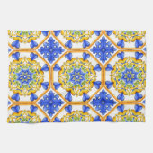 イタリアンスタイル，タイル，マジョリカオールオーバープリント キッチンタオル (横)