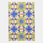 イタリアンスタイル，タイル，マジョリカオールオーバープリント キッチンタオル (縦)