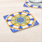 イタリアンスタイル，タイル，マジョリカオールオーバープリント スクエアペーパーコースター (アングル)