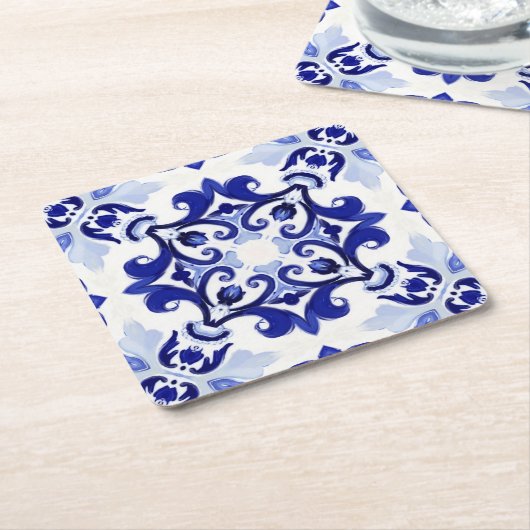 イタリアンスタイル，タイル，マジョリカオールオーバープリント スクエアペーパーコースター (アングル)