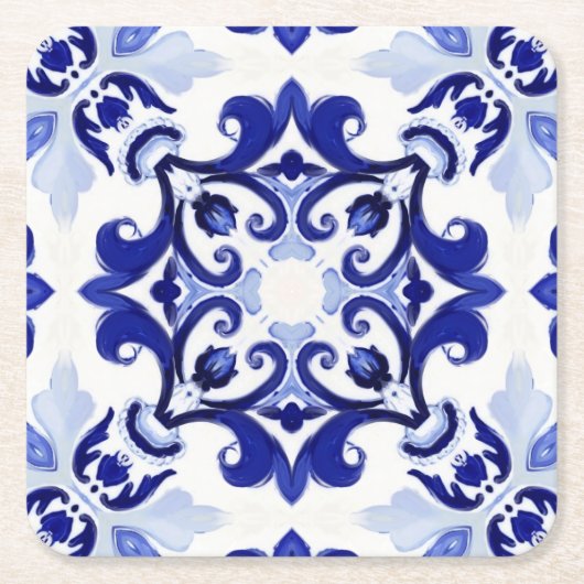 イタリアンスタイル，タイル，マジョリカオールオーバープリント スクエアペーパーコースター (正面)