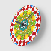 イタリアンスタイル，タイル，マジョリカオールオーバープリント ラウンド壁時計 (傾斜)