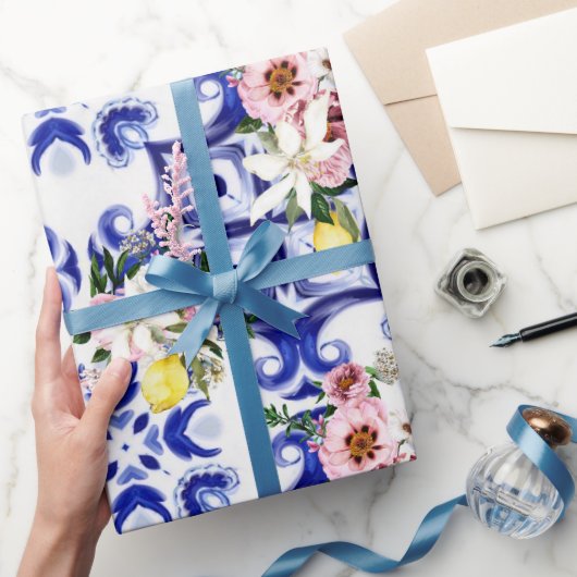イタリアンスタイル、タイル、マジョリカ、レモンオールオーバープリント ラッピングペーパー (ギフト)