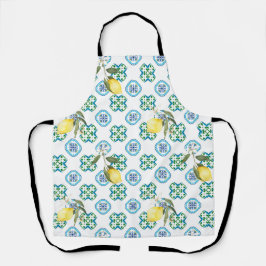 イタリアンスタイル，タイル，マジョリカ，レモン，オールオーバープリント エプロン