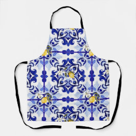 イタリアンスタイル，タイル，マジョリカ，レモン，オールオーバープリント エプロン
