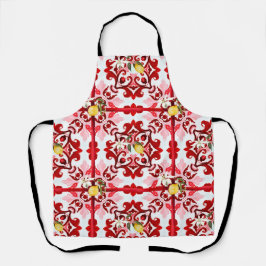 イタリアンスタイル，タイル，マジョリカ，レモン，オールオーバープリント エプロン