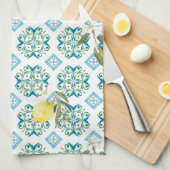 イタリアンスタイル，タイル，マジョリカ，レモン，オールオーバープリント キッチンタオル (四つ折り)