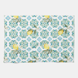 イタリアンスタイル，タイル，マジョリカ，レモン，オールオーバープリント キッチンタオル