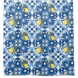 イタリアンスタイル，タイル，マジョリカ，レモン，オールオーバープリント シャワーカーテン