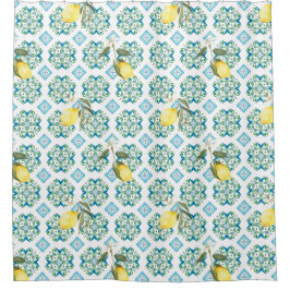 イタリアンスタイル，タイル，マジョリカ，レモン，オールオーバープリント シャワーカーテン