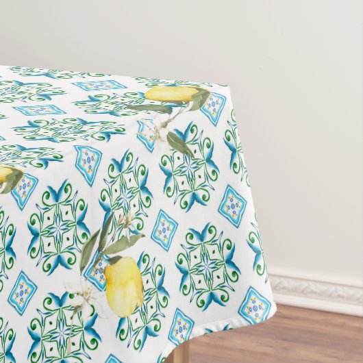 イタリアンスタイル，タイル，マジョリカ，レモン，オールオーバープリント テーブルクロス (インサイチュ)