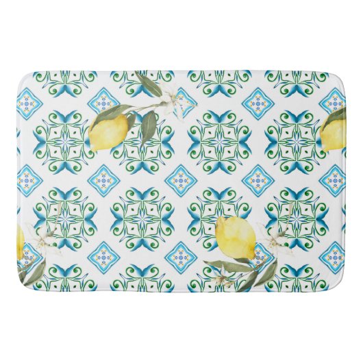 イタリアンスタイル，タイル，マジョリカ，レモン，オールオーバープリント バスマット (正面)