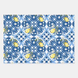 イタリアンスタイル，タイル，マジョリカ，レモン，オールオーバープリント ラッピングペーパーシート