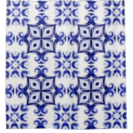 イタリアンスタイル，マジョリカ，タイル， シャワーカーテン