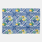 イタリアンスタイル，モザイク，ブルー，レモン， キッチンタオル (横)