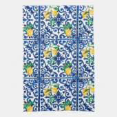 イタリアンスタイル，モザイク，ブルー，レモン， キッチンタオル (縦)