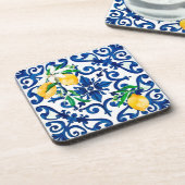 イタリアンスタイル，モザイク，ブルー，レモン， コースター (左側)