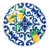 イタリアンスタイル，モザイク，ブルー，レモン， セラミックノブ (正面)