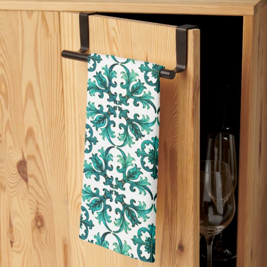 イタリアンスタイル，モザイク，緑 キッチンタオル (三つ折り)