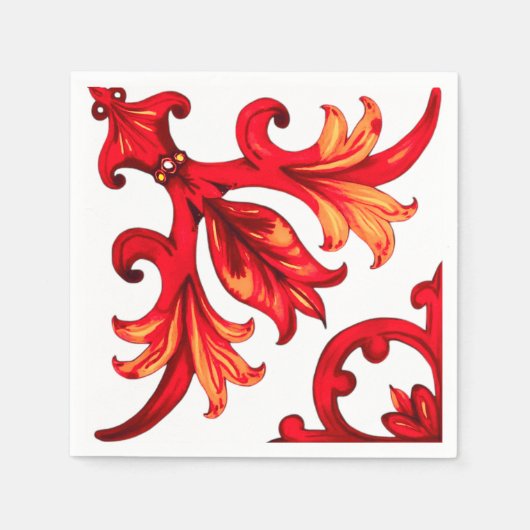 イタリアンスタイル，モザイク，赤 スタンダードカクテルナプキン (正面)