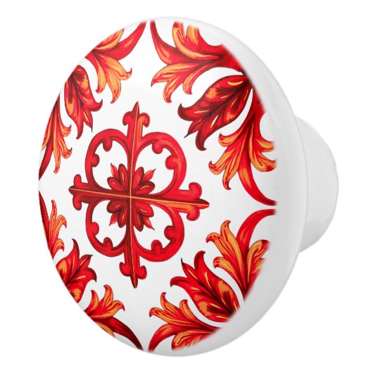 イタリアンスタイル，モザイク，赤 セラミックノブ (右)