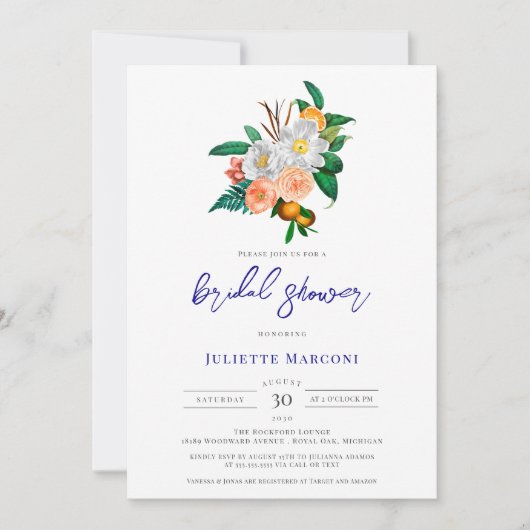 イタリアンタイル地中海のフローラブライダルシャワー 招待状 (正面)