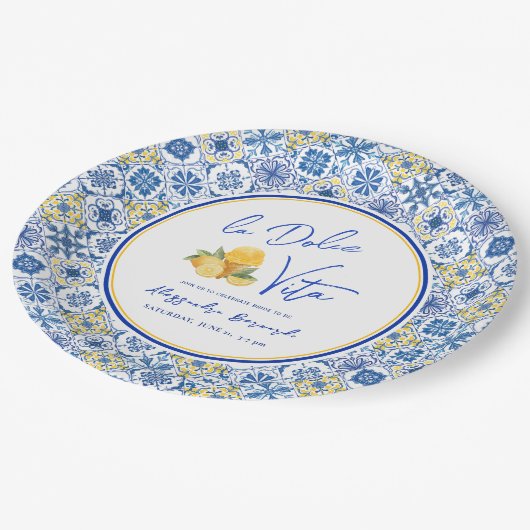 イタリアンタイル地中海の夏ブライダルシャワー ペーパープレート (アングル)