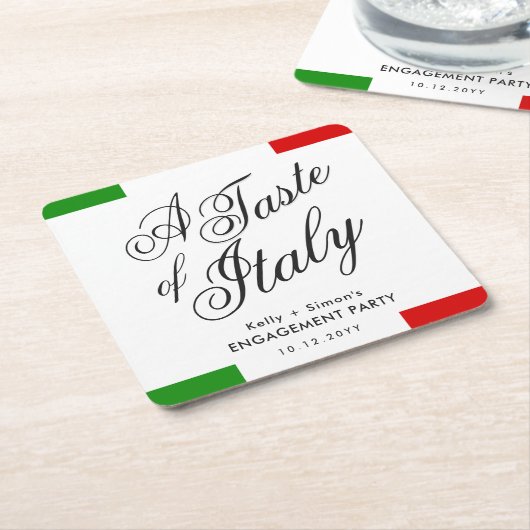 イタリアンテーマのディナー | 結婚発表会 スクエアペーパーコースター (アングル)