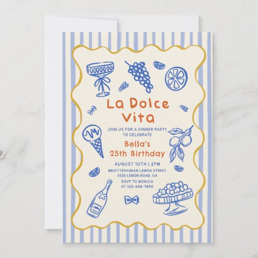 イタリアンディナー ラ ドルチェ ヴィータ 誕生日招待状 招待状 (正面)