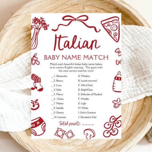 イタリアンネーミング・マッチ 赤ちゃんのお披露目会ゲーム 招待状