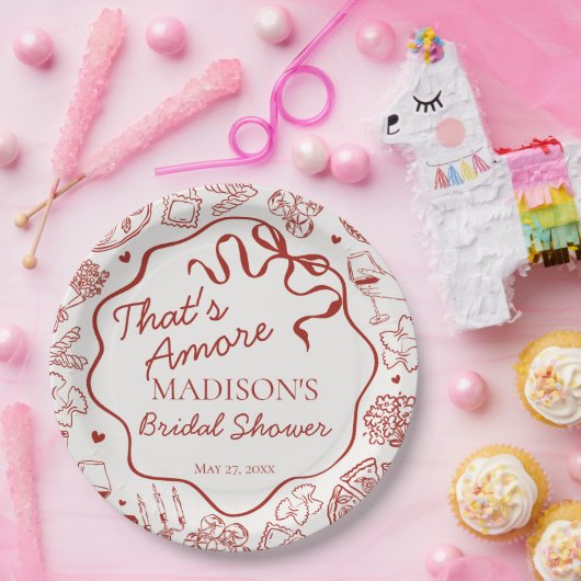 イタリアンパスタ ザッツ アモーレ ブライズシャワー ペーパープレート (パーティー)